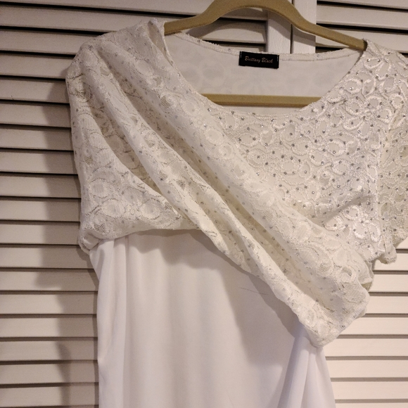 Brittany Black- Sparkle Glittery White Holiday top, lace/cami layered L/XL - Picture 6 of 6